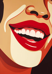 woman lip love teeth toothpaste red illustration fashion lipstick pop poster. Generative AI.