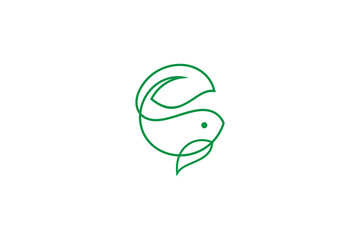 Fish line art logo with leaf tail combination