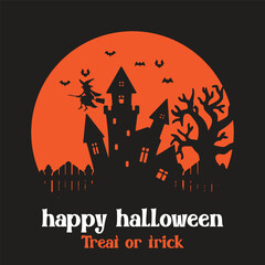 Flat Halloween background with haunted house