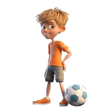 3D digital render of a cute boy with soccer ball isolated on white background