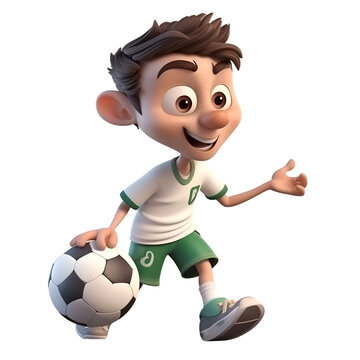 3D Render of a cartoon character with soccer ball on white background