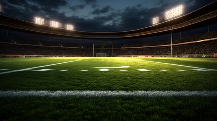 Naklejka premium 3d render of a football stadium at night with lights and grass
