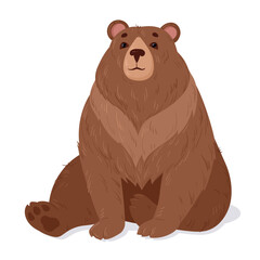 Brown bear. Cartoon wild nature predator, sitting cute bear. Forest mammal animal flat vector illustration. Wild bear