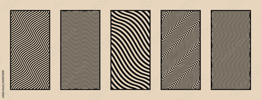 Aufkleber laser cut panels. vector stencil with abstract geometric patterns, diagonal wavy lines, stripes. mod