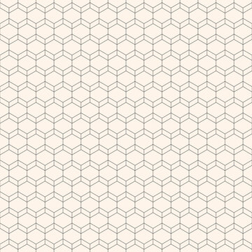 Vector minimalist seamless pattern. Simple abstract black and white background with thin lines, hexagonal grid, net, lattice. Minimal geometric texture. Modern monochrome pattern. Repeat geo design