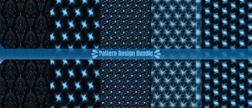 Big collection of Geometric Seamless Patterns, Collection of geometric different colors background, for fabric, textile, wrapping, cover, web etc, 5 eps design for fabric, blue background