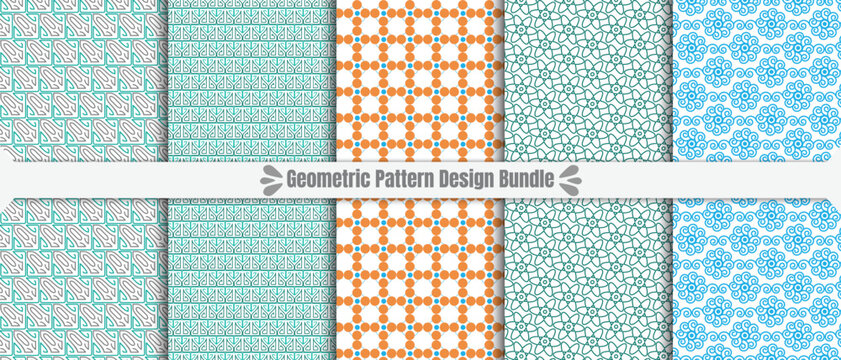 set of fabric, Geometric floral set of seamless patterns,  different colors background,  pattern swatches included in file, for your convenient use