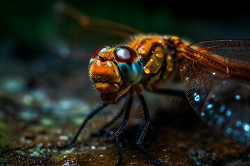 Fascinating shot of a dragonfly. AI Generated