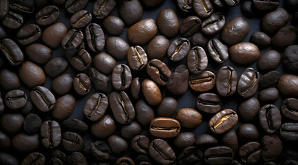 Dark Coffee beans. Close-up.