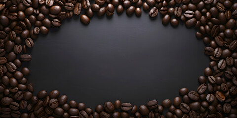 Coffee beans frame on black background