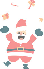 merry christmas and happy new year with cute santa claus and gift box, flat png transparent element cartoon character design