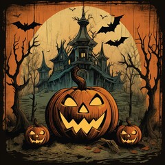 halloween background with pumpkin and bats