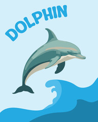Vector illustration of a cute dolphin. Media for children's learning about animals. Educational media about the animal world
