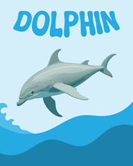 Vector illustration of a cute dolphin. Media for children's learning about animals. Educational media about the animal world