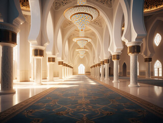 Fototapeta premium Sunlight illuminates the gaps in the interior pillars of the mosque building