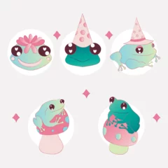 Fotobehang Cute colorful frogs illustration characters © Jahzart