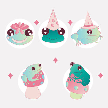 Cute colorful frogs illustration characters