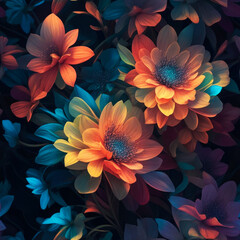 Obraz premium Realistic style glowing flowers seamless pattern. Generative AI