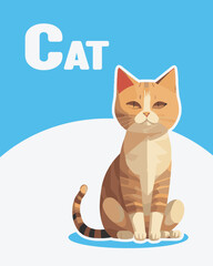 Vector illustration of a cute cat. Media for children's learning about animals. Educational media about the animal world.