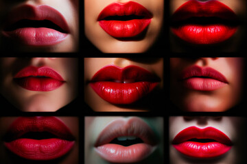 Obraz premium Set of Luscious Lips. Plump Pucker. Juicy Mouth. Generative AI