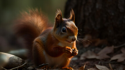 Obraz premium Red Squirrel in the Forest. Generative AI