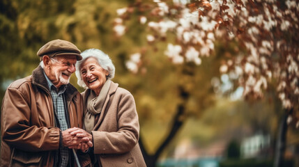 Senior Tenderness. Happy And Joyful Old Senior Couple. AI Generated