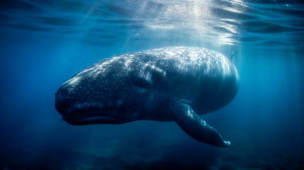 The Majestic Presence of a Whale Calf.  Generative AI - obrazy, fototapety, plakaty