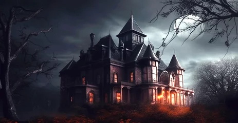Fotobehang horror halloween haunted castle on creepy spooky night © Melinda Nagy