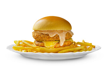 Hamburguer de frango empanado com queijo e molho especial