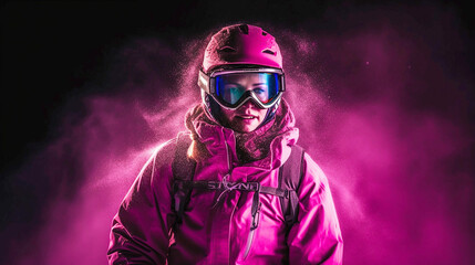 professional skier in pink light
