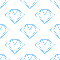 Blue diamonds seamless pattern. Stylized line elements on white background.