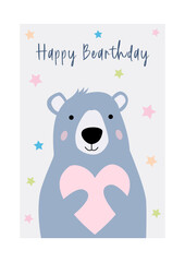 Happy Birthday card illustration, Cute birthday greeting cards design with bear