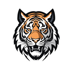 Tiger head suitable as tattoo or sport team mascot, logo design, isolated on white background, editable