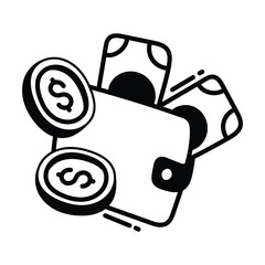 Money wallet doodle Icon Design illustration. Business Symbol on White background EPS 10 File
