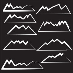 Mountain silhouette set. Rocky mountains icon or logo collection. Vector illustration.