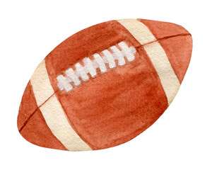 Watercolor bright ball for american football isolated on white background. For various sport products, school, card etc.