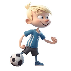 3D Render of a Little Boy Playing Soccer with Clipping Path