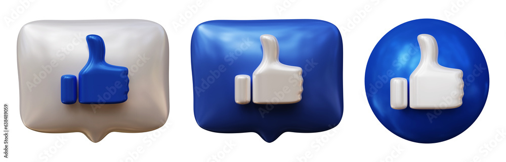 Poster set of like icon design isolated on transparent background in 3d rendering. thumbs up sign or notifi