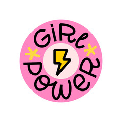 GIRL POWER logo stamp quote. Girl power word. Trendy graphic design with text girl power and lightning bolt. Vector illustration Design print for t shirt, tee, pin label, sticker, poster, card, banner
