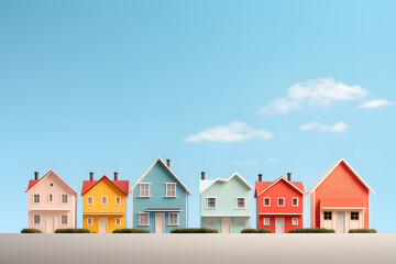 Colored houses on blue background. Real estate concept