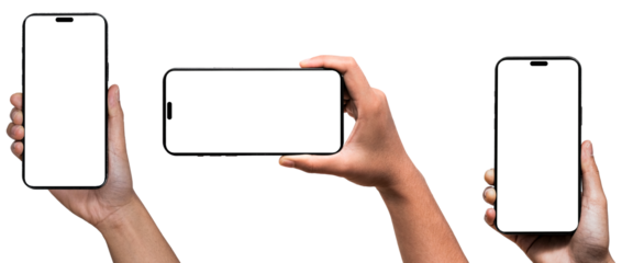 Smartphone similar to iphone 15 with blank white screen for Infographic Global Business Marketing Plan, mockup model similar to iPhone isolated Background of digital investment economy - Clipping Path