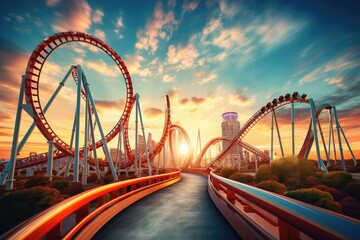 Amusement park with carousels and attractions for children. Generative ai