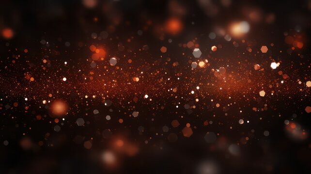 Black dark orange red brown shiny glitter abstract background with space. Twinkling glow stars effect created with Generative AI