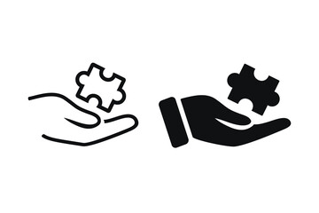 Hand holding jigsaw puzzle icon. Illustration vector