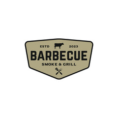 vintage barbecue smoke grill badge logo vector illustration. for printing, stickers, labels, restaurant logos
