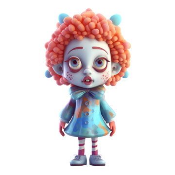3D rendering of a cute little zombie girl isolated on white background