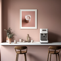 Modern kitchen interior with coffee machine.