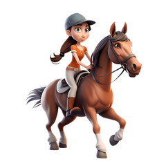 3D digital render of a girl riding a horse isolated on white background