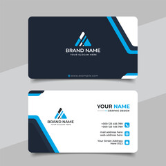 Blue modern creative business card and name card horizontal simple clean template vector design