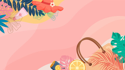 Tropical leaves summer frame with sand beach copy space. Palm leaves. Rainforest. Summer tropical leaf. Summertime style. Summer vector.